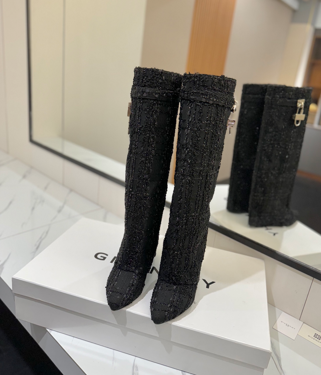 GIVENCHY Shark Lock Boots In Black Tweed