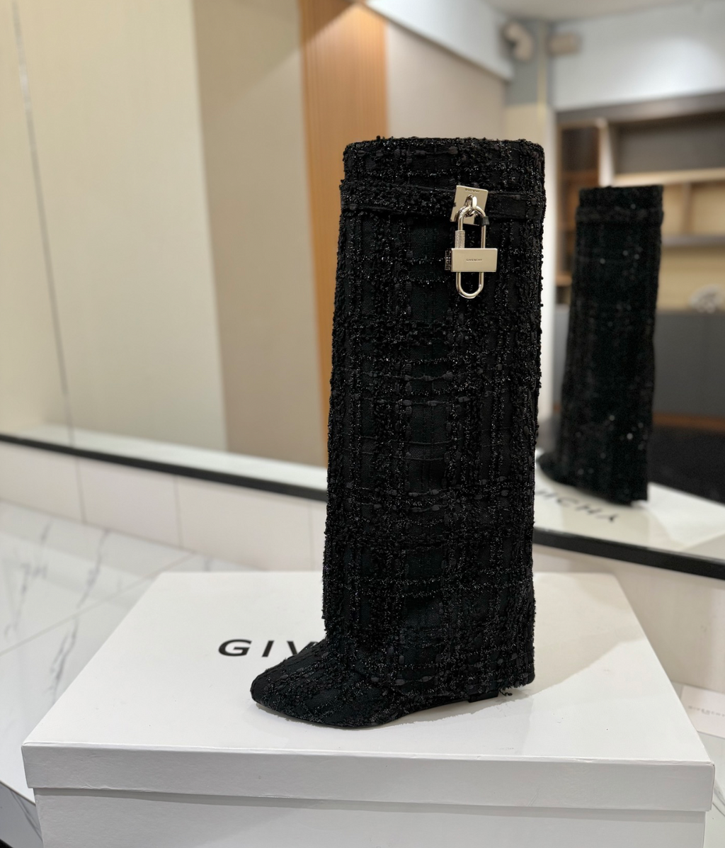 GIVENCHY Shark Lock Boots In Black Tweed