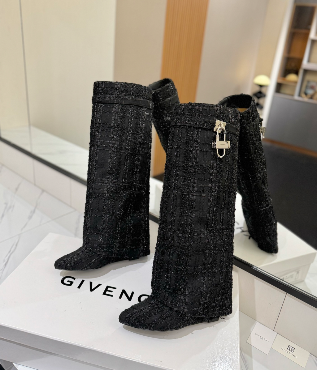 GIVENCHY Shark Lock Boots In Black Tweed