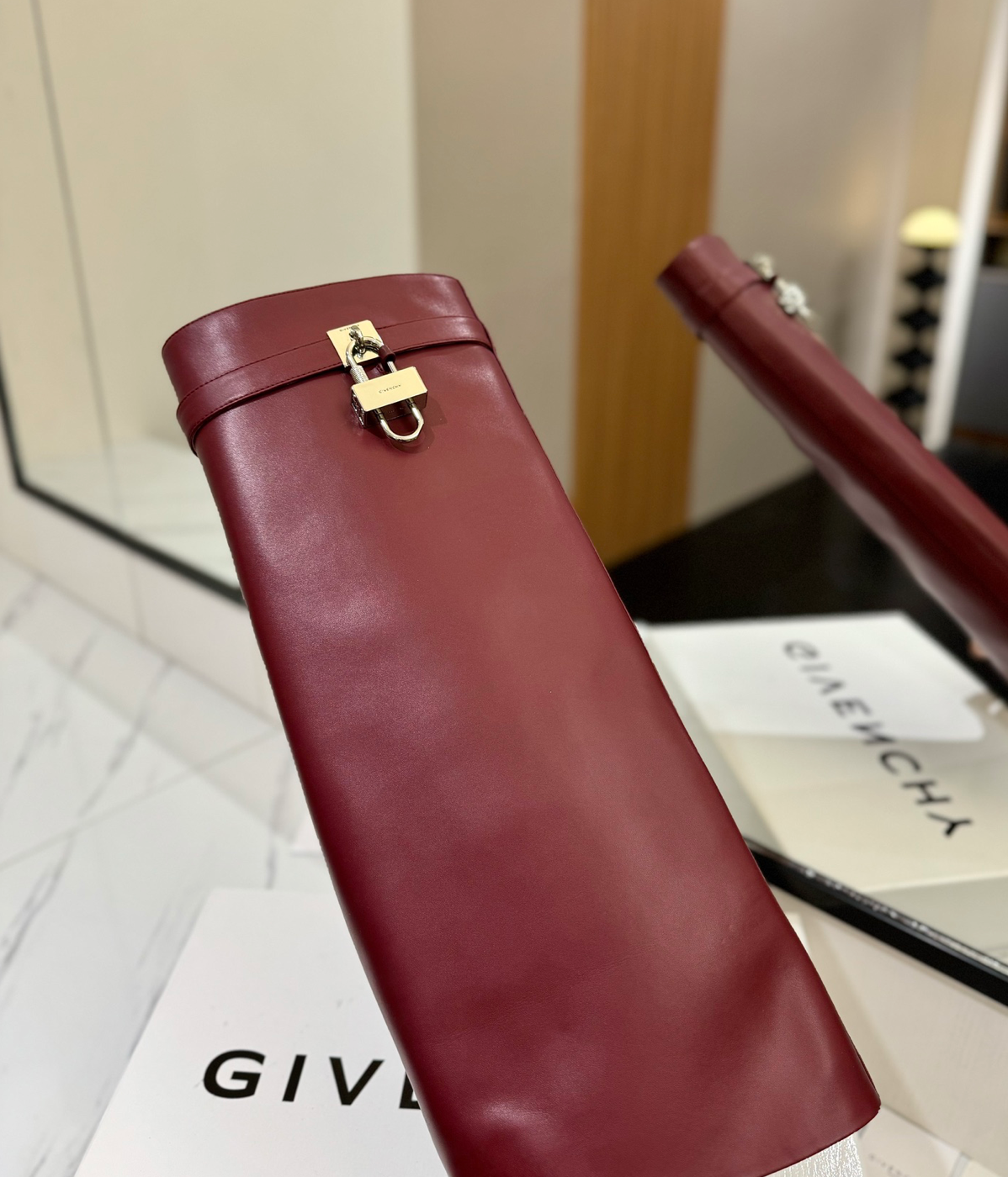 GIVENCHY Shark Lock Boots In Leather In Burgundy