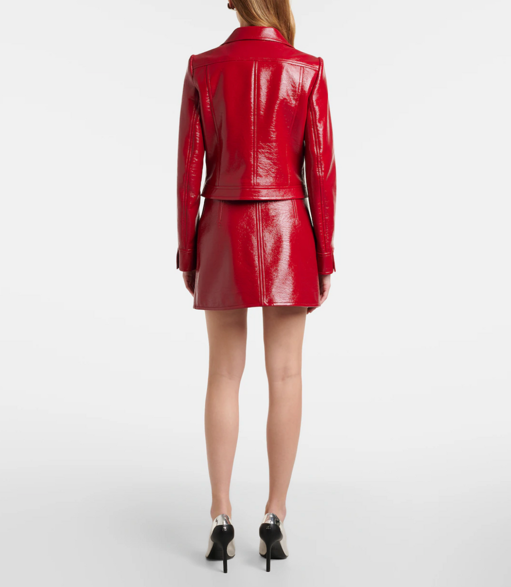 REEDITION CROPPED VINYL JACKET IN RED