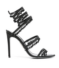 Chandelier embellished satin sandals full black