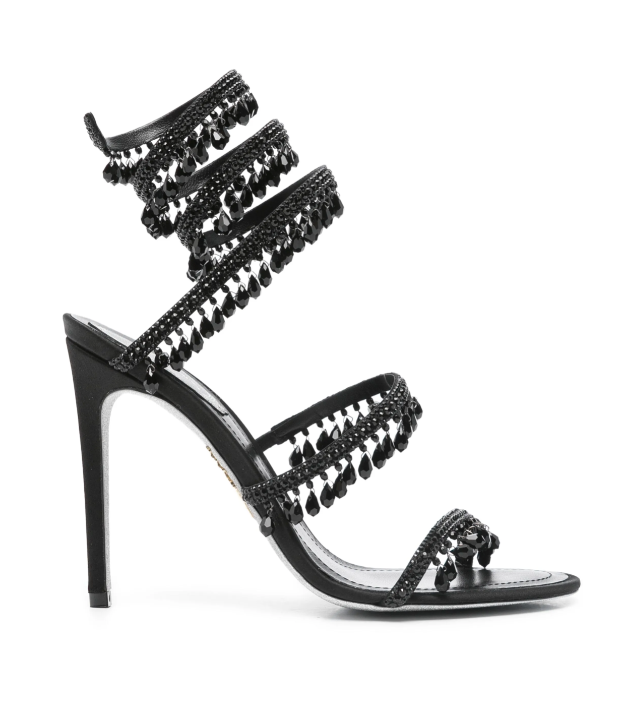 Chandelier embellished satin sandals full black