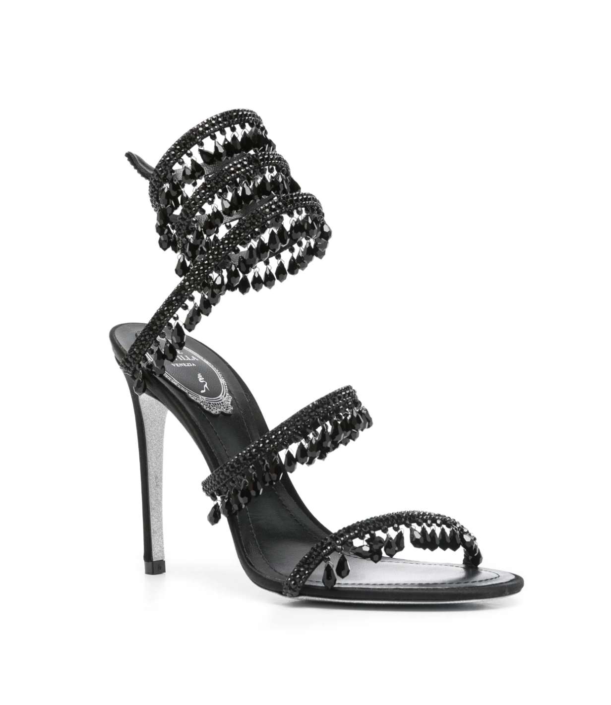 Chandelier embellished satin sandals full black