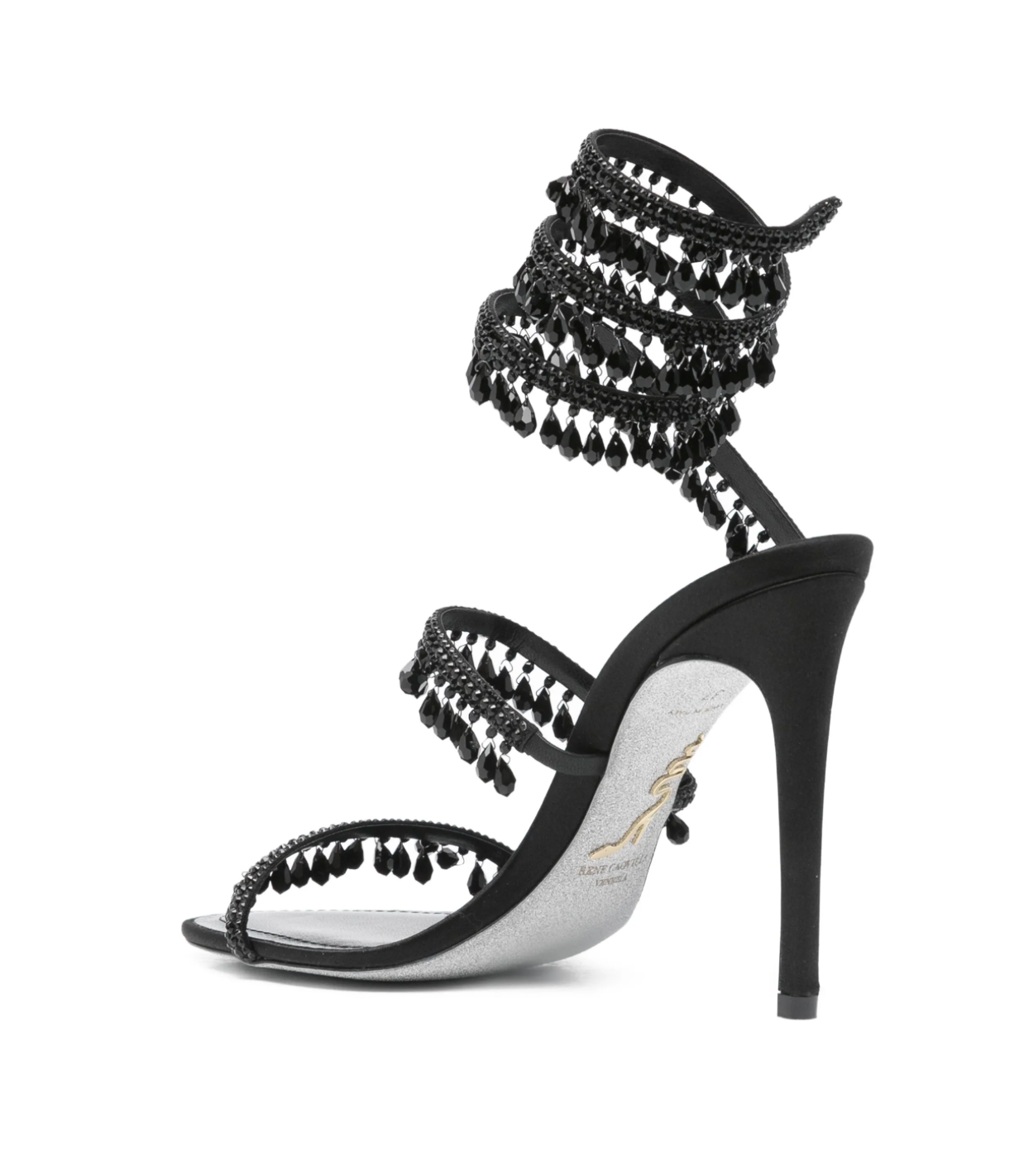 Chandelier embellished satin sandals full black