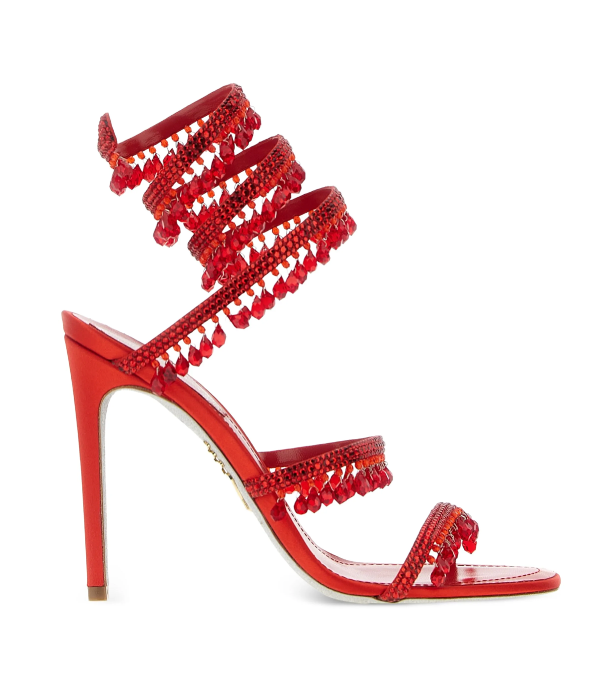 Chandelier embellished satin sandals red