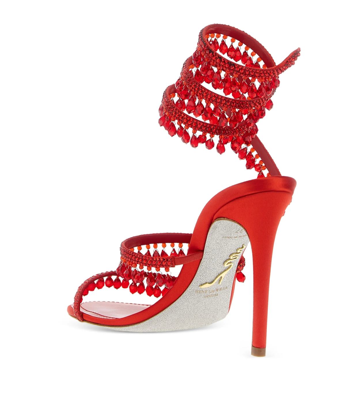 Chandelier embellished satin sandals red