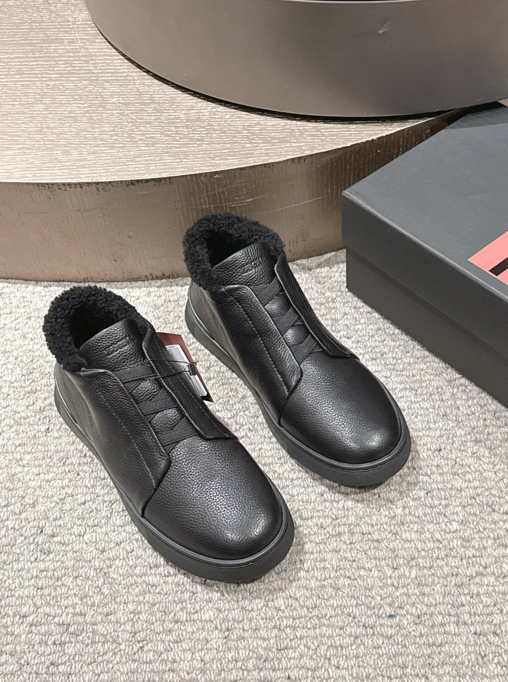 Ermenegildo Zegna black deerskin wool Triple Stitch mid-top