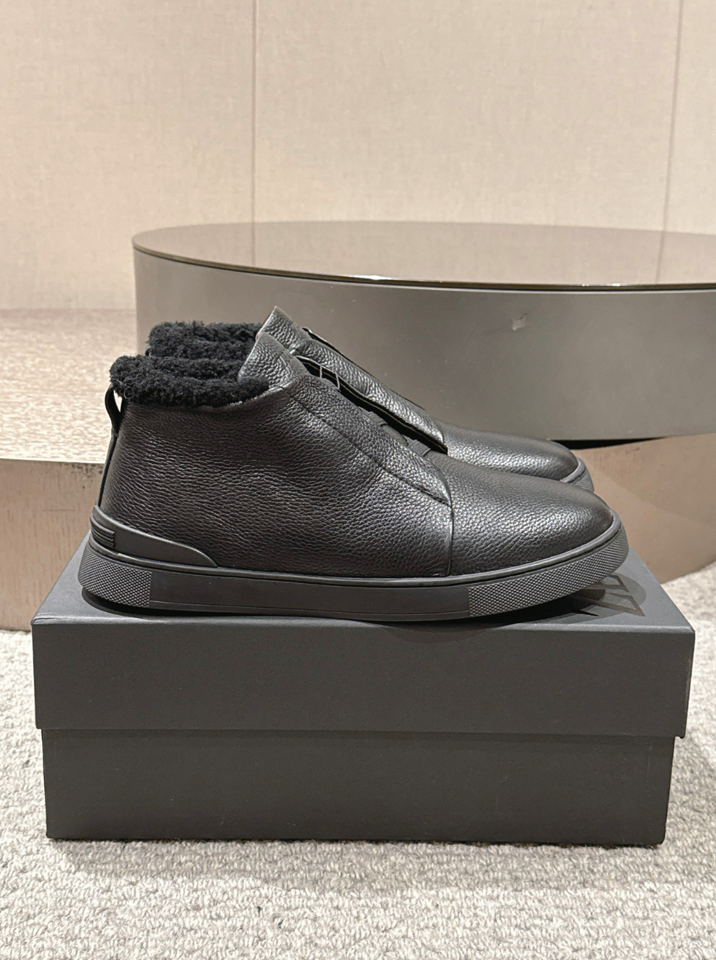 Ermenegildo Zegna black deerskin wool Triple Stitch mid-top