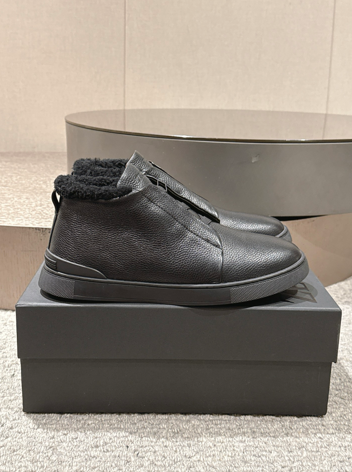 Ermenegildo Zegna black deerskin wool Triple Stitch mid-top