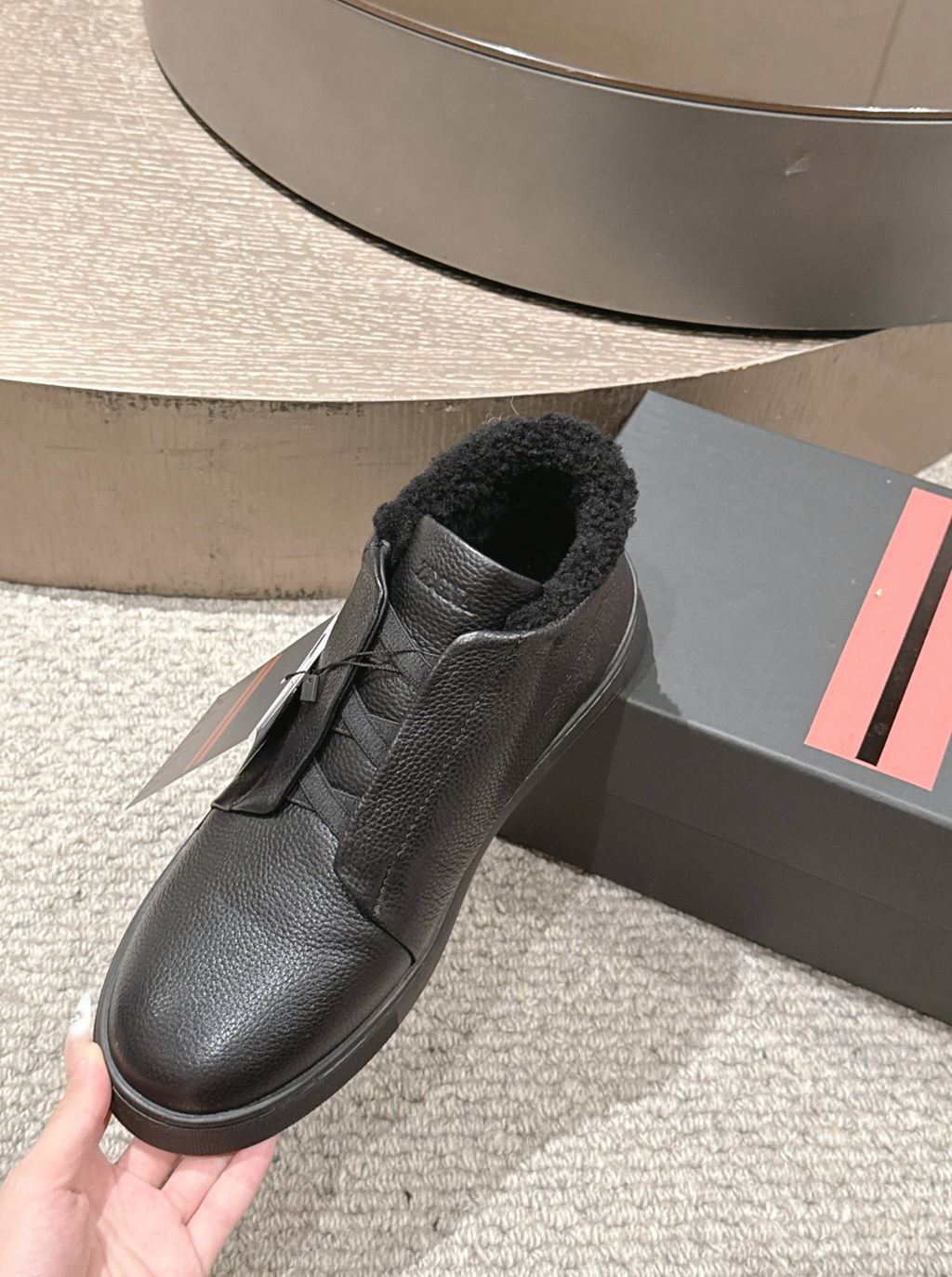 Ermenegildo Zegna black deerskin wool Triple Stitch mid-top