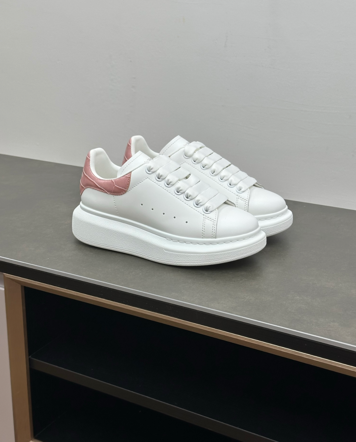 Oversized Pink Crocodile leather sneakers