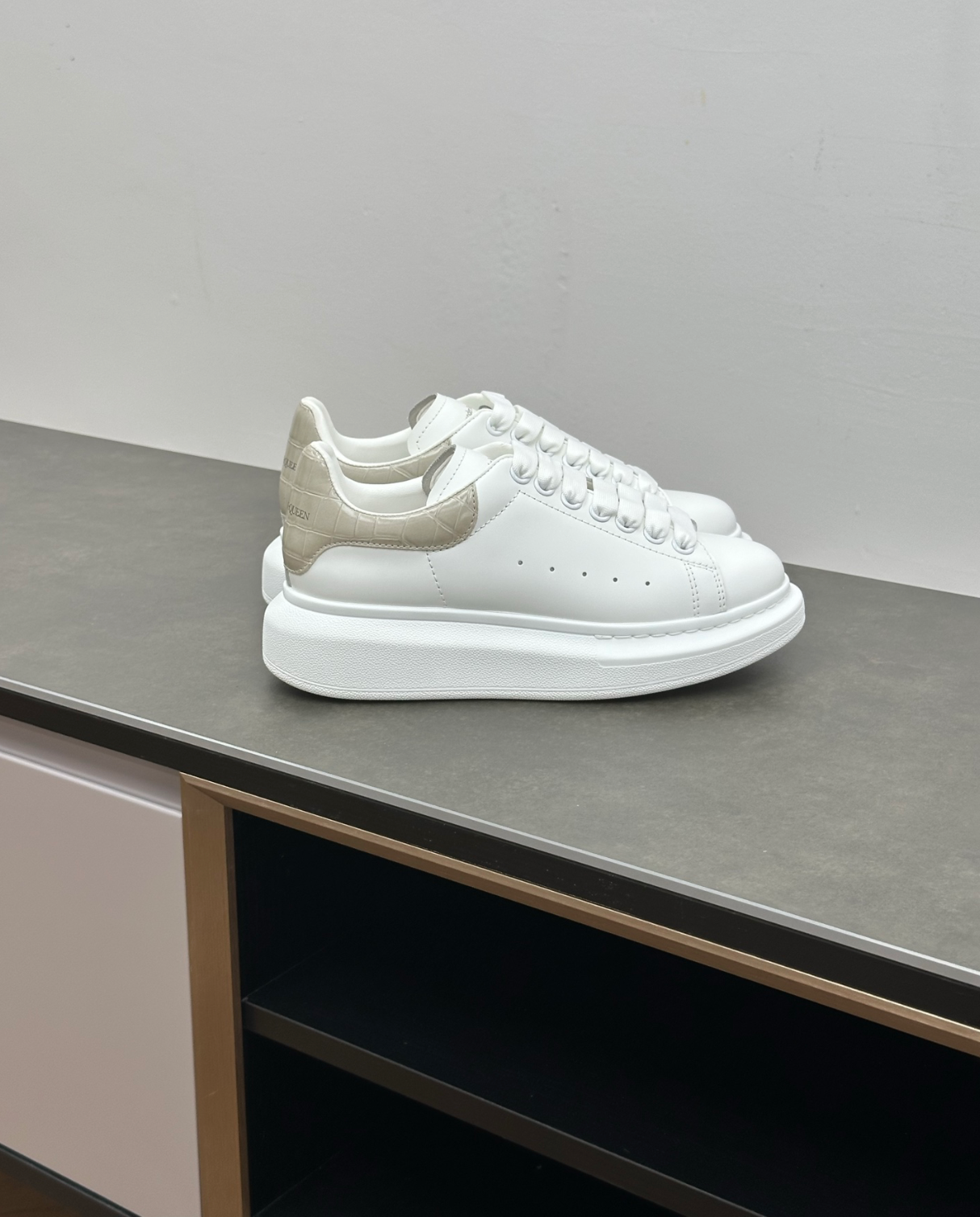 Oversized Beige Crocodile leather sneakers