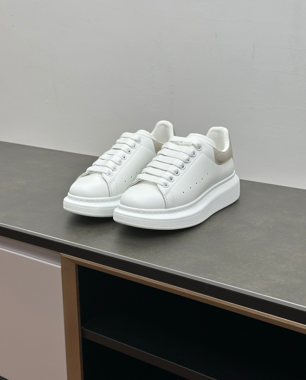 Oversized Beige Crocodile leather sneakers