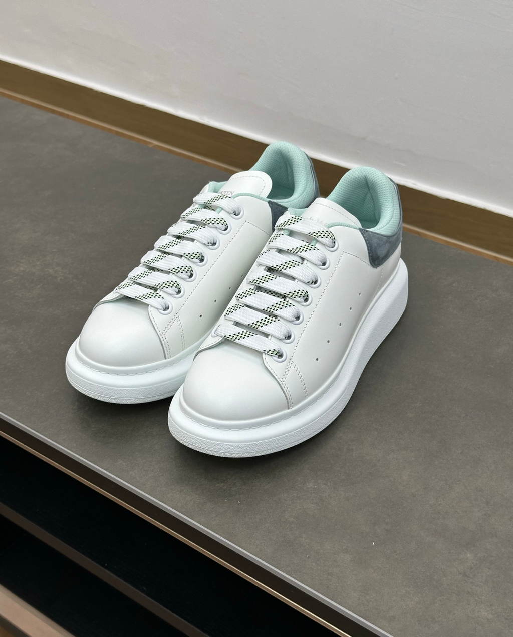 Oversized Double Heel Tab Green Sneakers