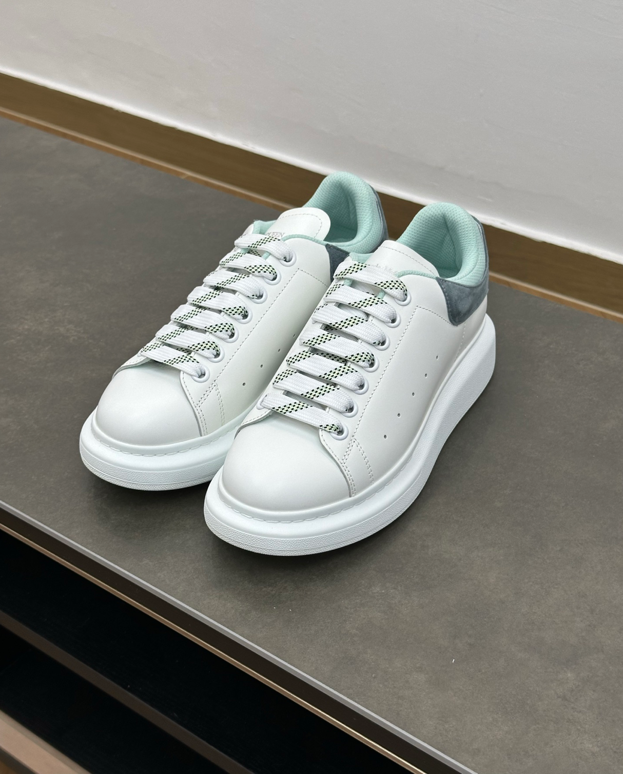 Oversized Double Heel Tab Green Sneakers