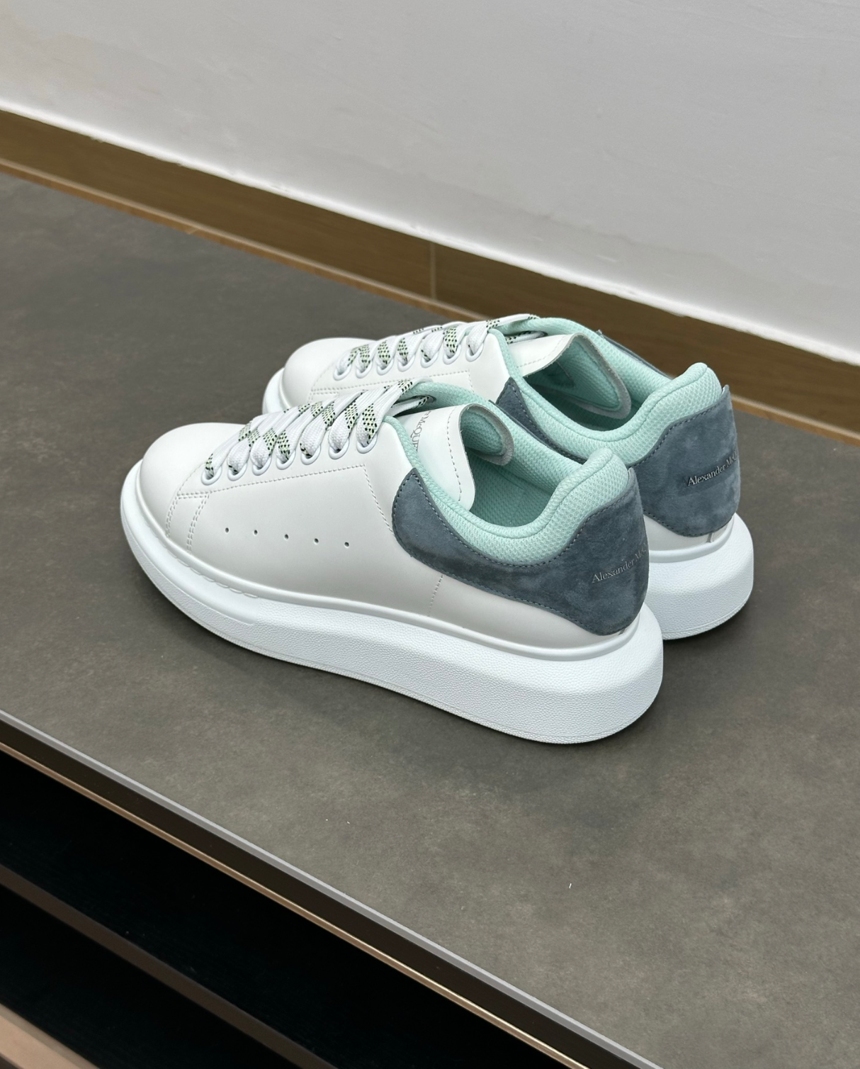 Oversized Double Heel Tab Green Sneakers