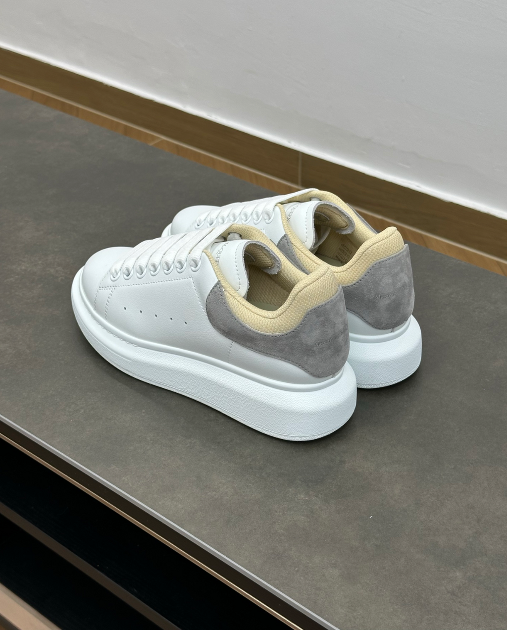 Oversized Double Heel Tab Grey Sneakers