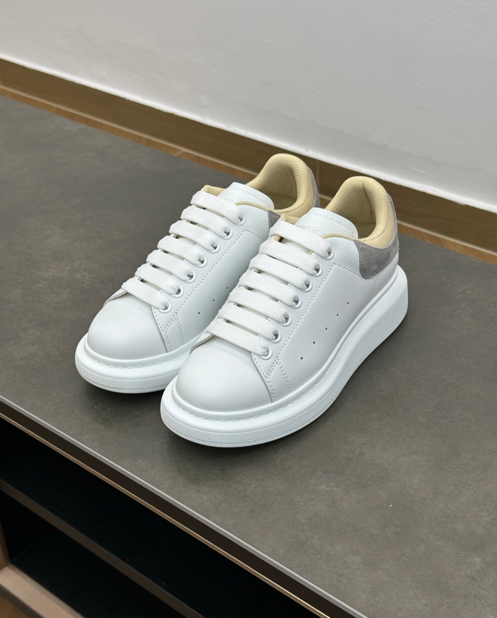 Oversized Double Heel Tab Grey Sneakers