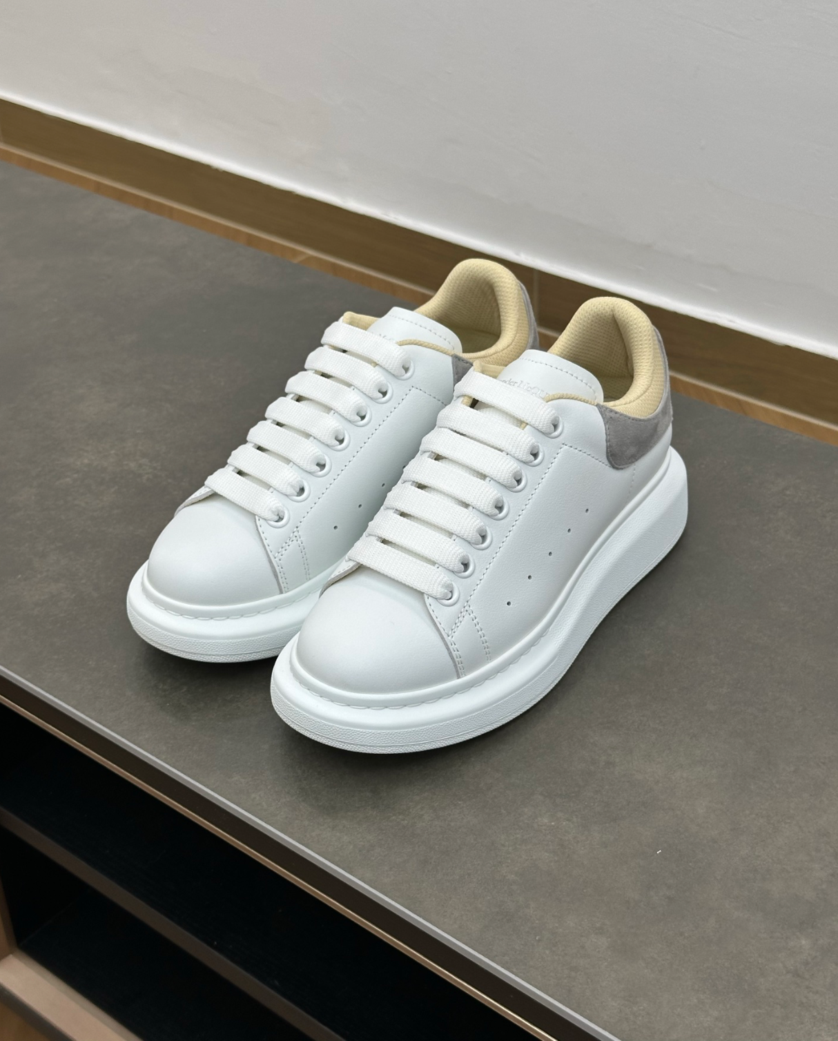 Oversized Double Heel Tab Grey Sneakers