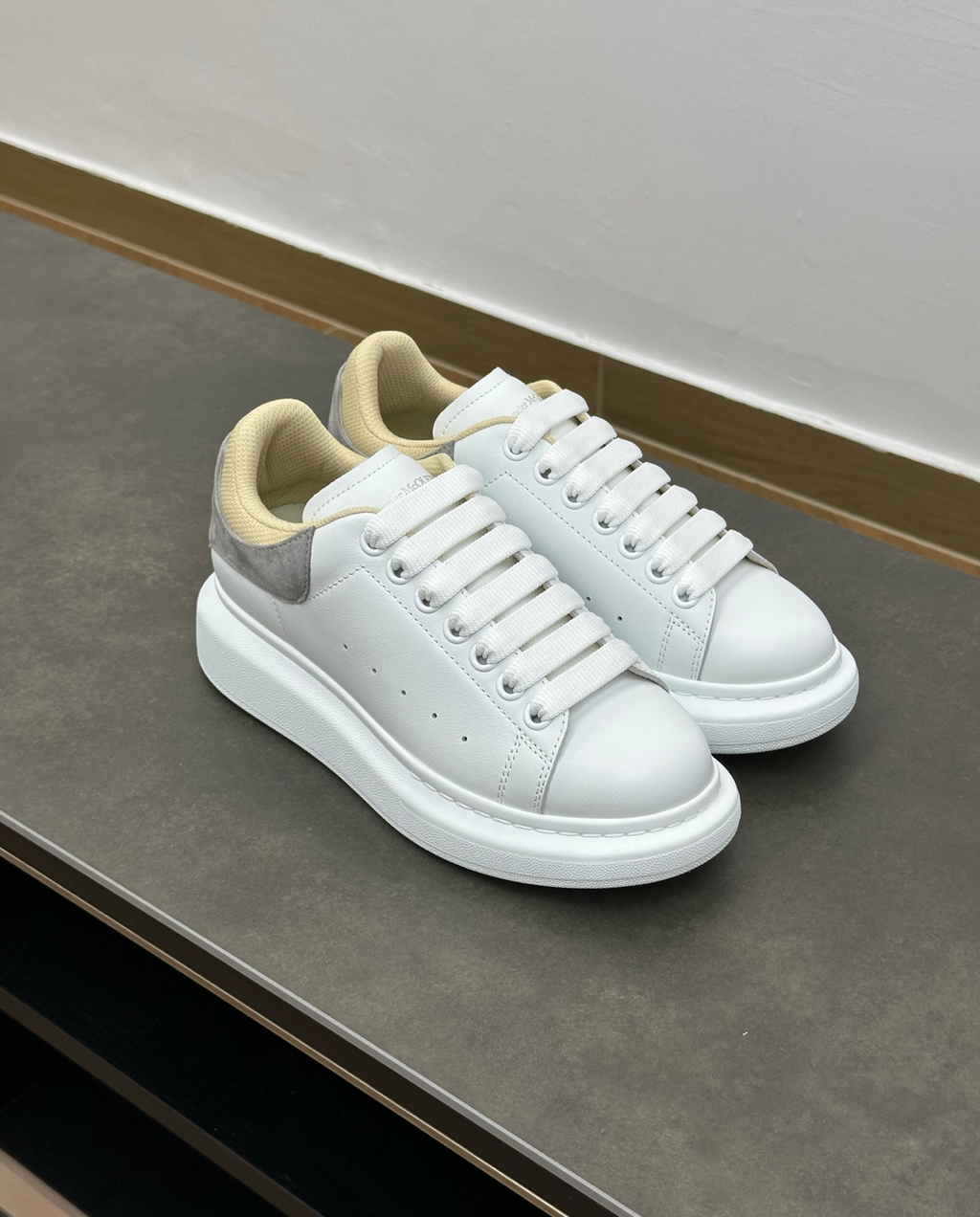 Oversized Double Heel Tab Grey Sneakers