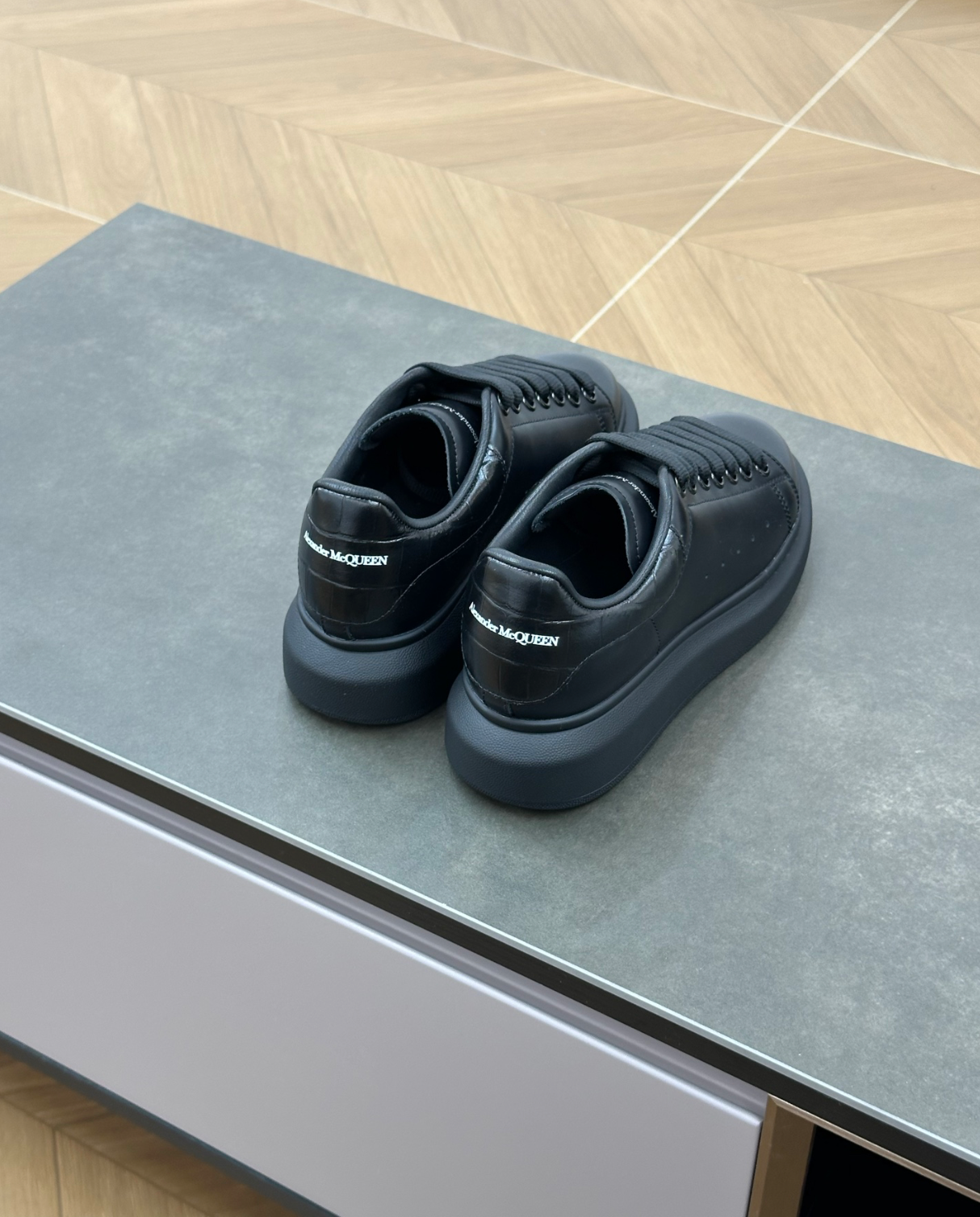 Oversized Full Black Crocodile leather sneakers