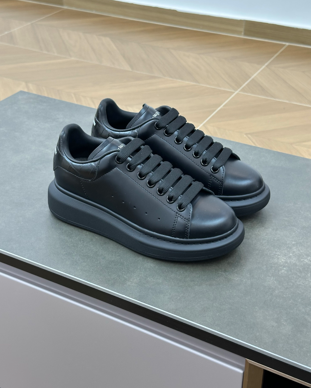Oversized Full Black Crocodile leather sneakers