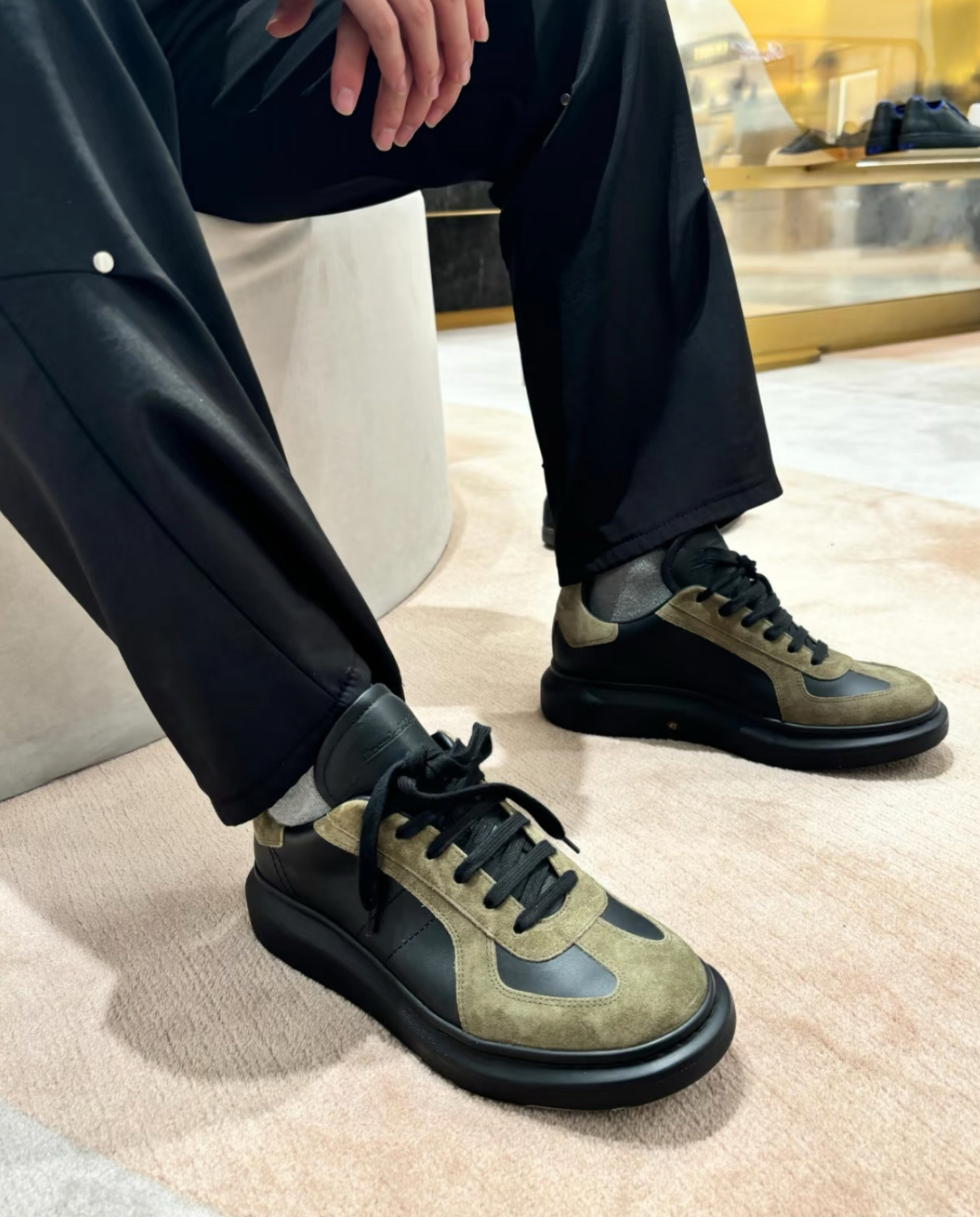 Oversized Retro Black/Khaki Low Top Sneakers