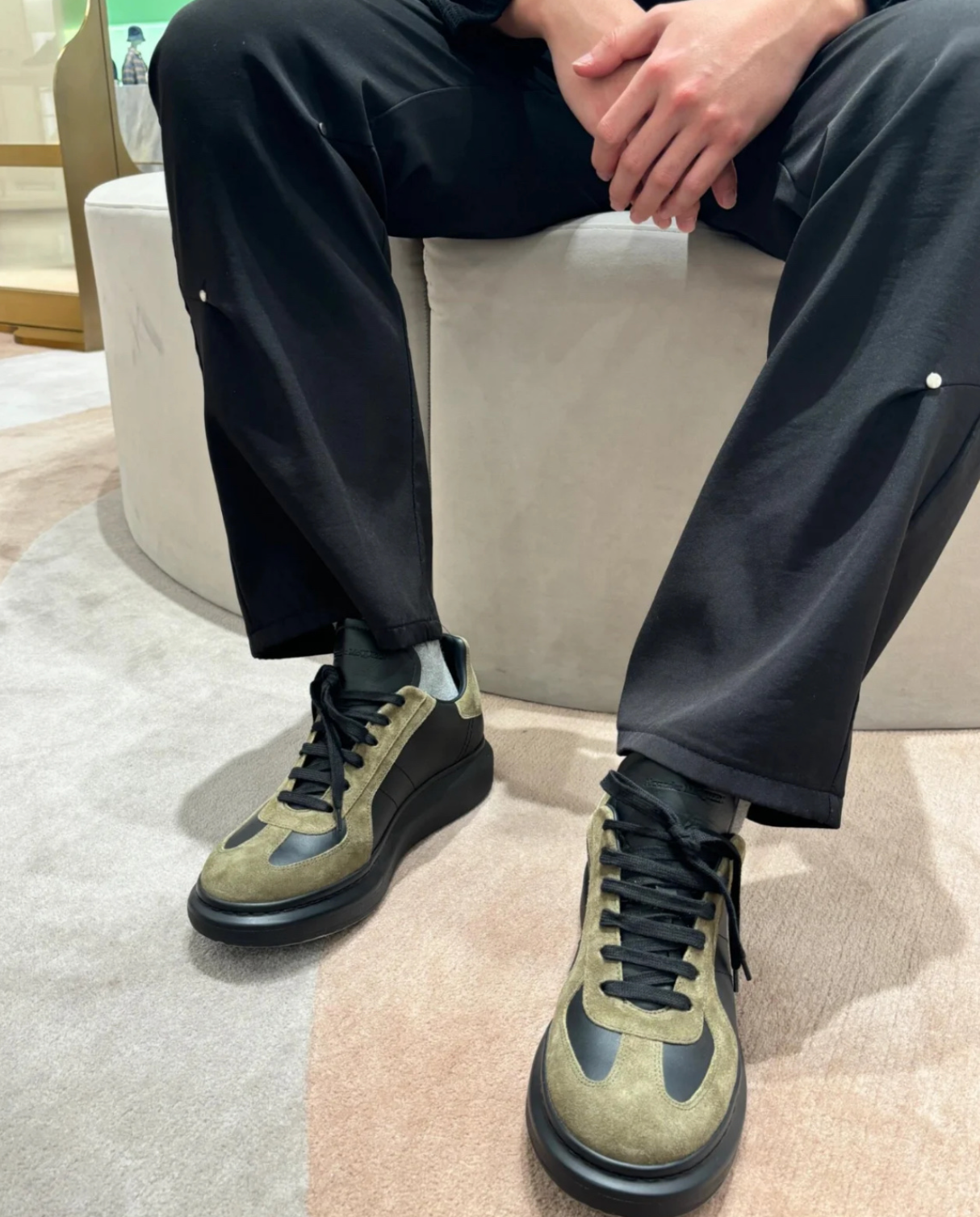 Oversized Retro Black/Khaki Low Top Sneakers