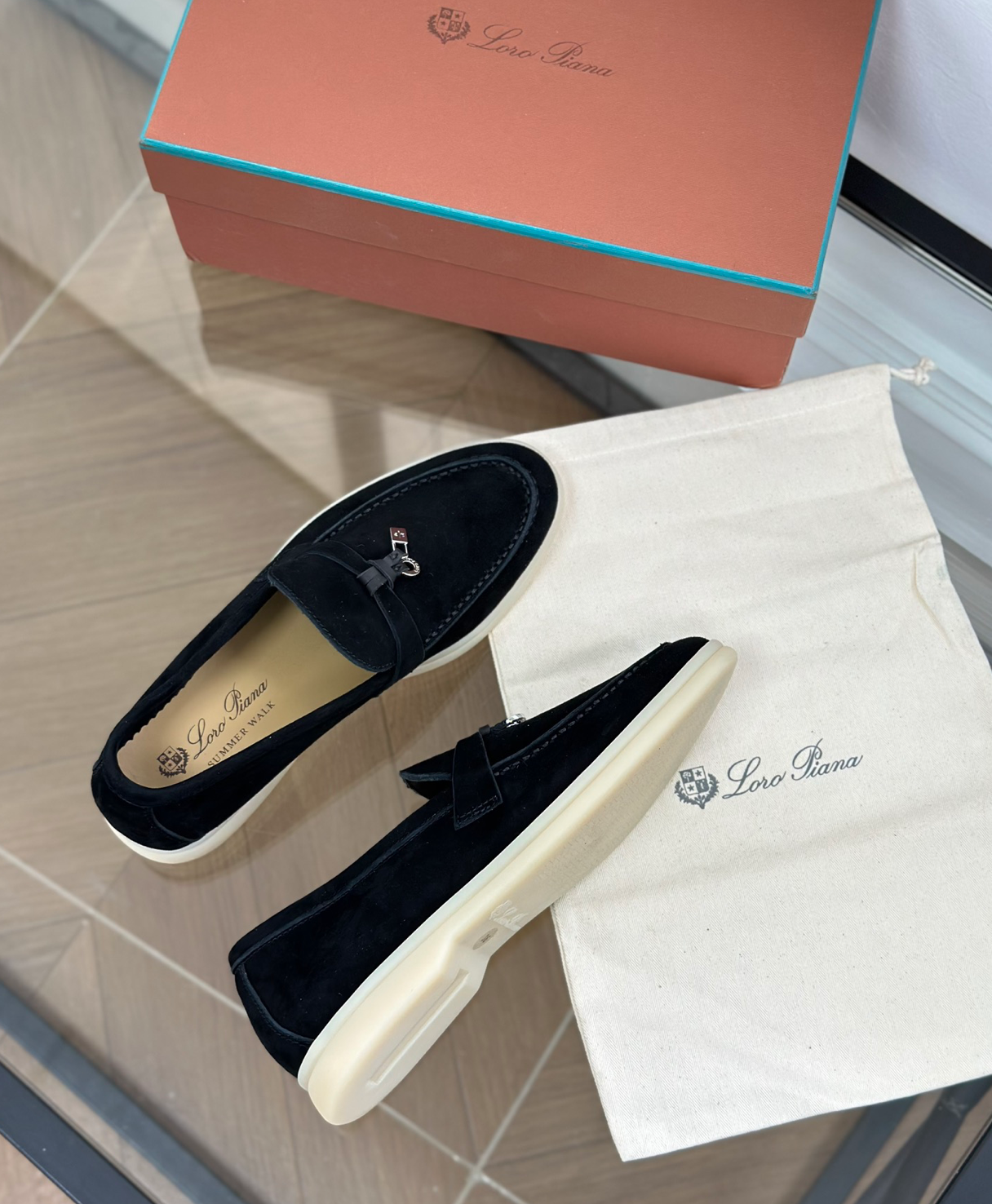 Mocassins Black Suede Summer Charms Walk