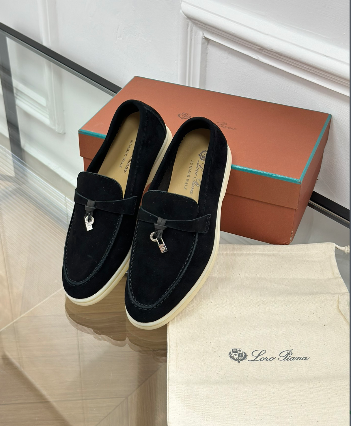 Mocassins Black Suede Summer Charms Walk