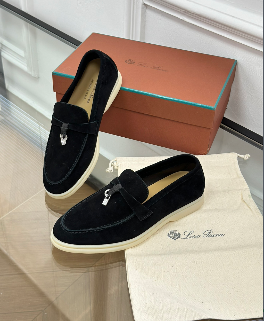 Mocassins Black Suede Summer Charms Walk