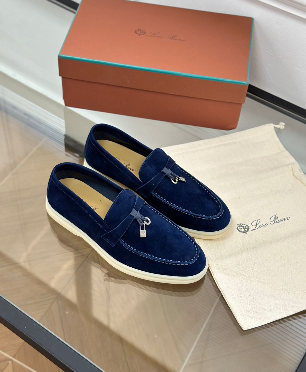 Mocassins Navy Blue Suede Summer Charms Walk