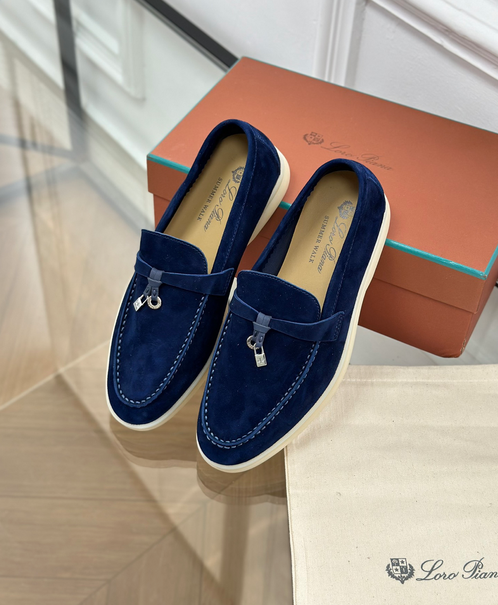 Mocassins Navy Blue Suede Summer Charms Walk