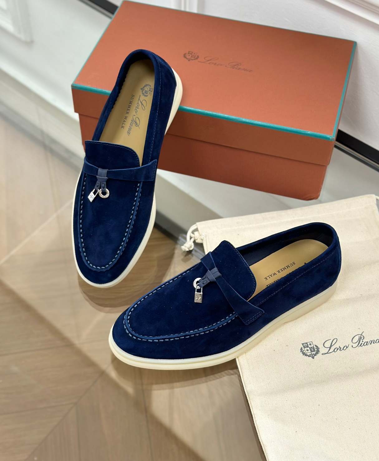 Mocassins Navy Blue Suede Summer Charms Walk