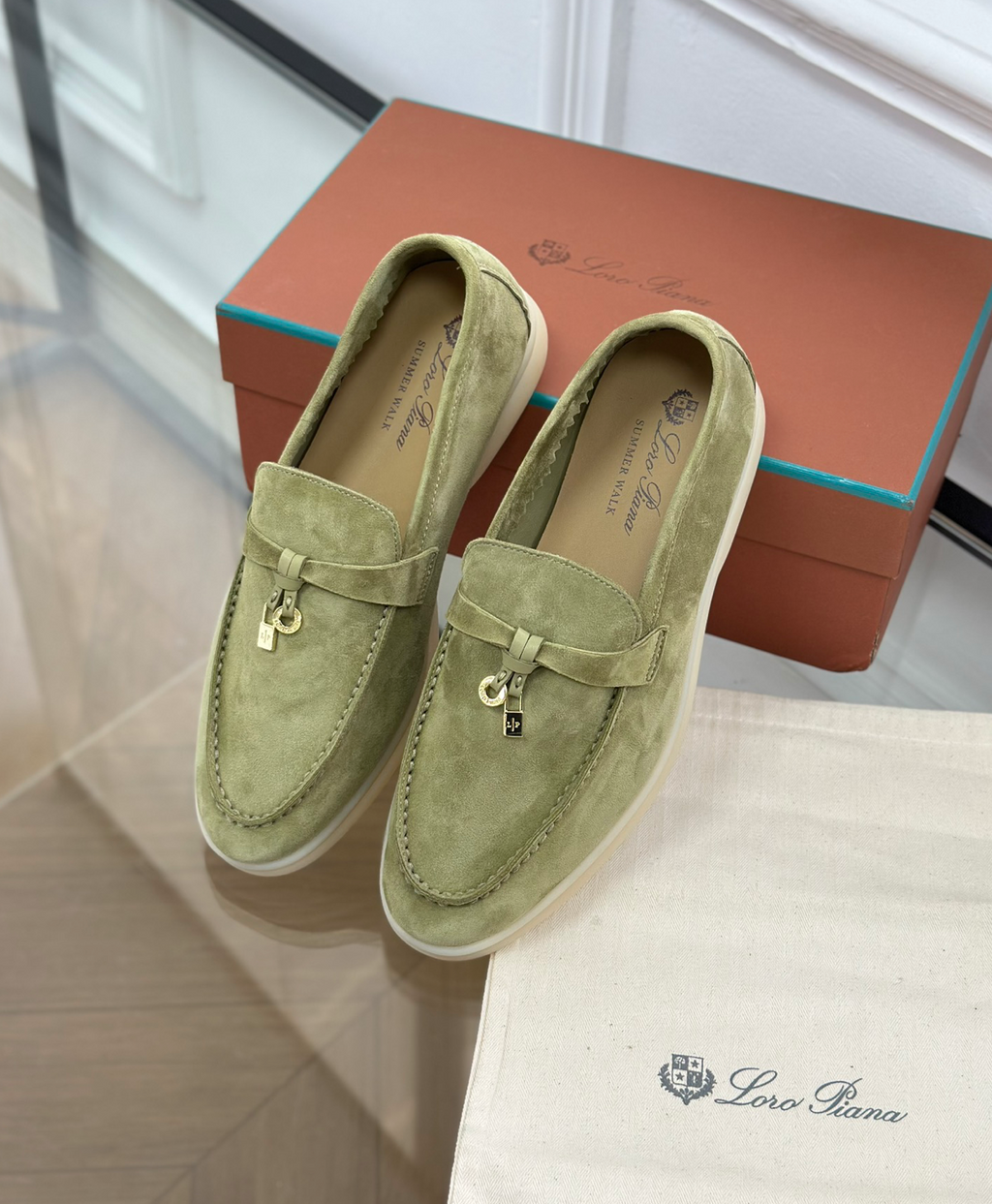 Mocassins Sage green Suede Summer Charms Walk