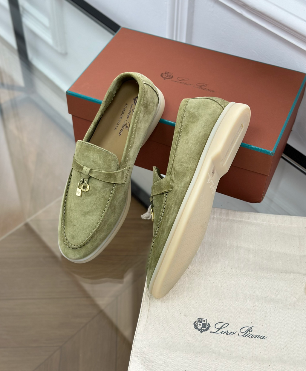 Mocassins Sage green Suede Summer Charms Walk