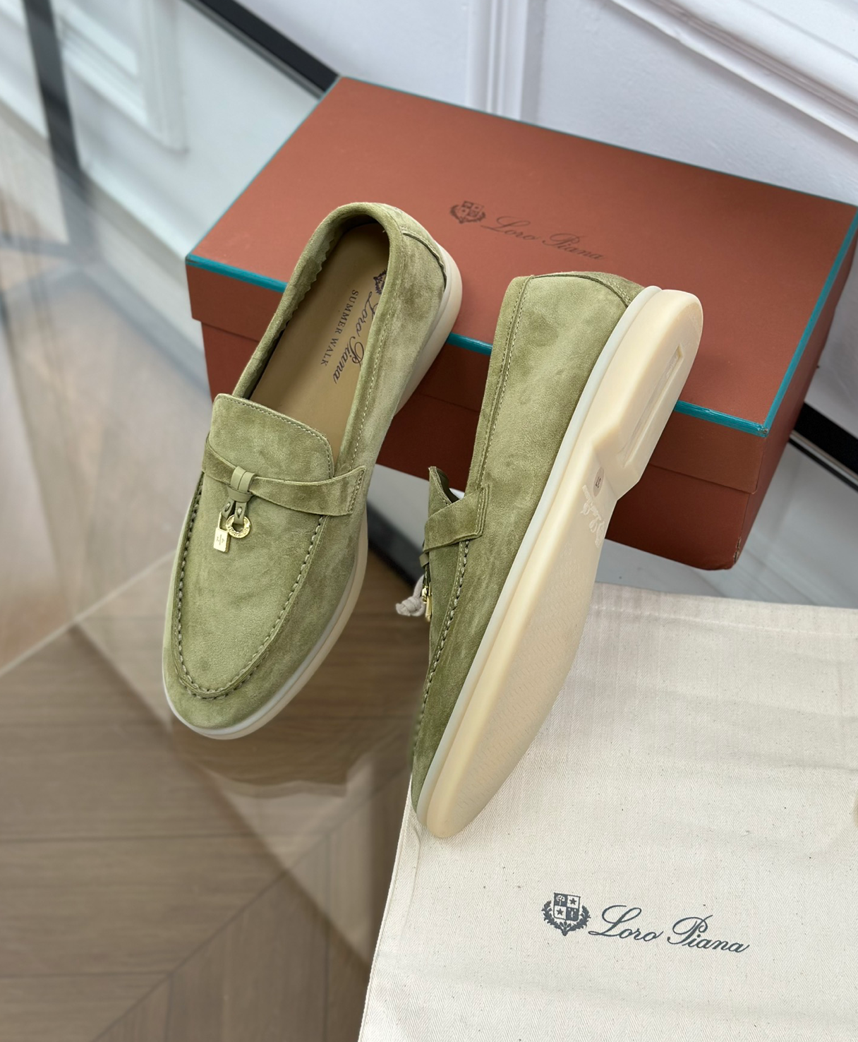 Mocassins Sage green Suede Summer Charms Walk