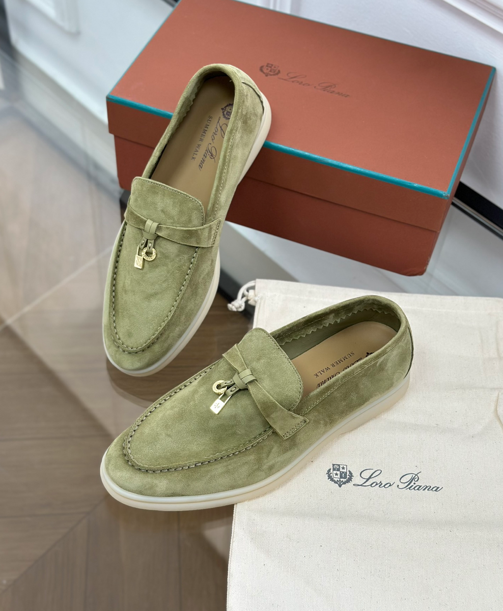 Mocassins Sage green Suede Summer Charms Walk