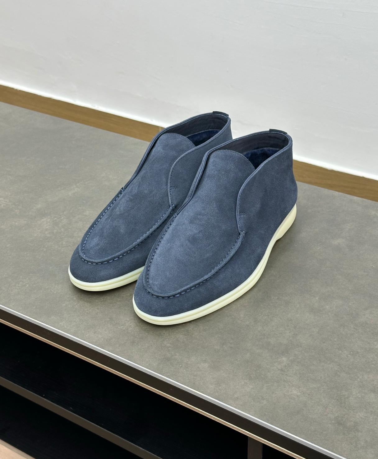 Open Walk Ankle Boot Navy Blue Suede