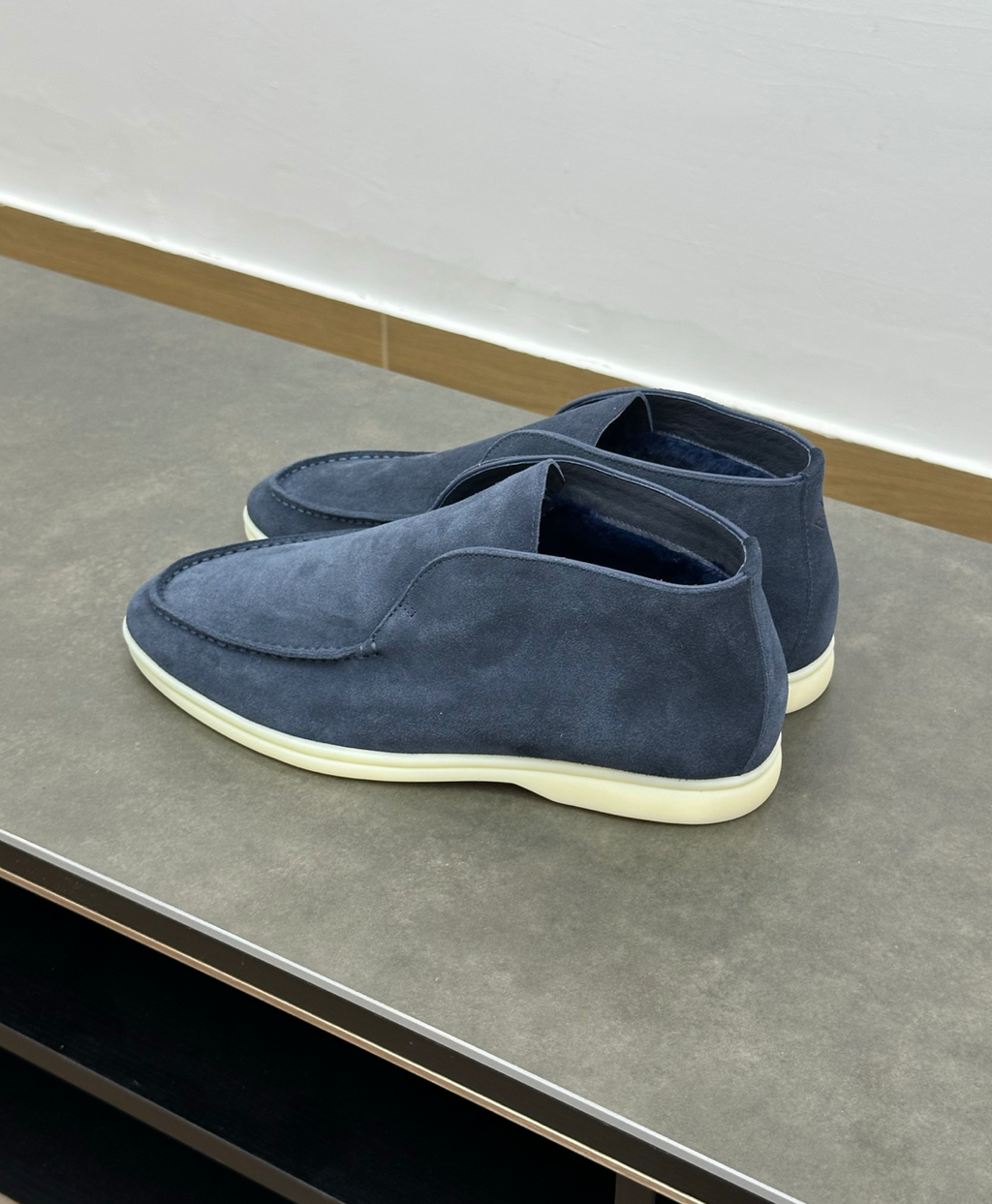 Open Walk Ankle Boot Navy Blue Suede