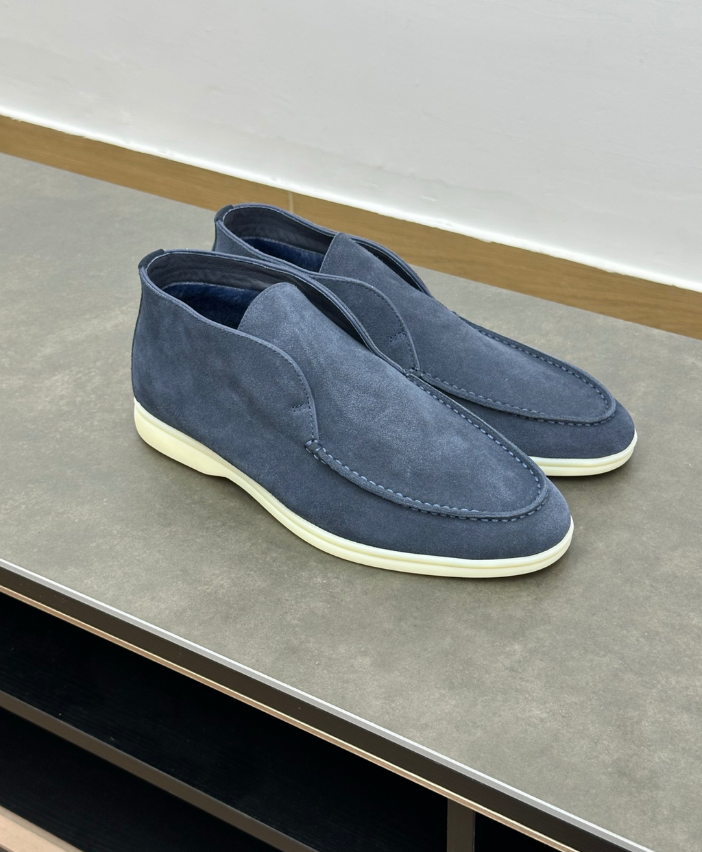 Open Walk Ankle Boot Navy Blue Suede