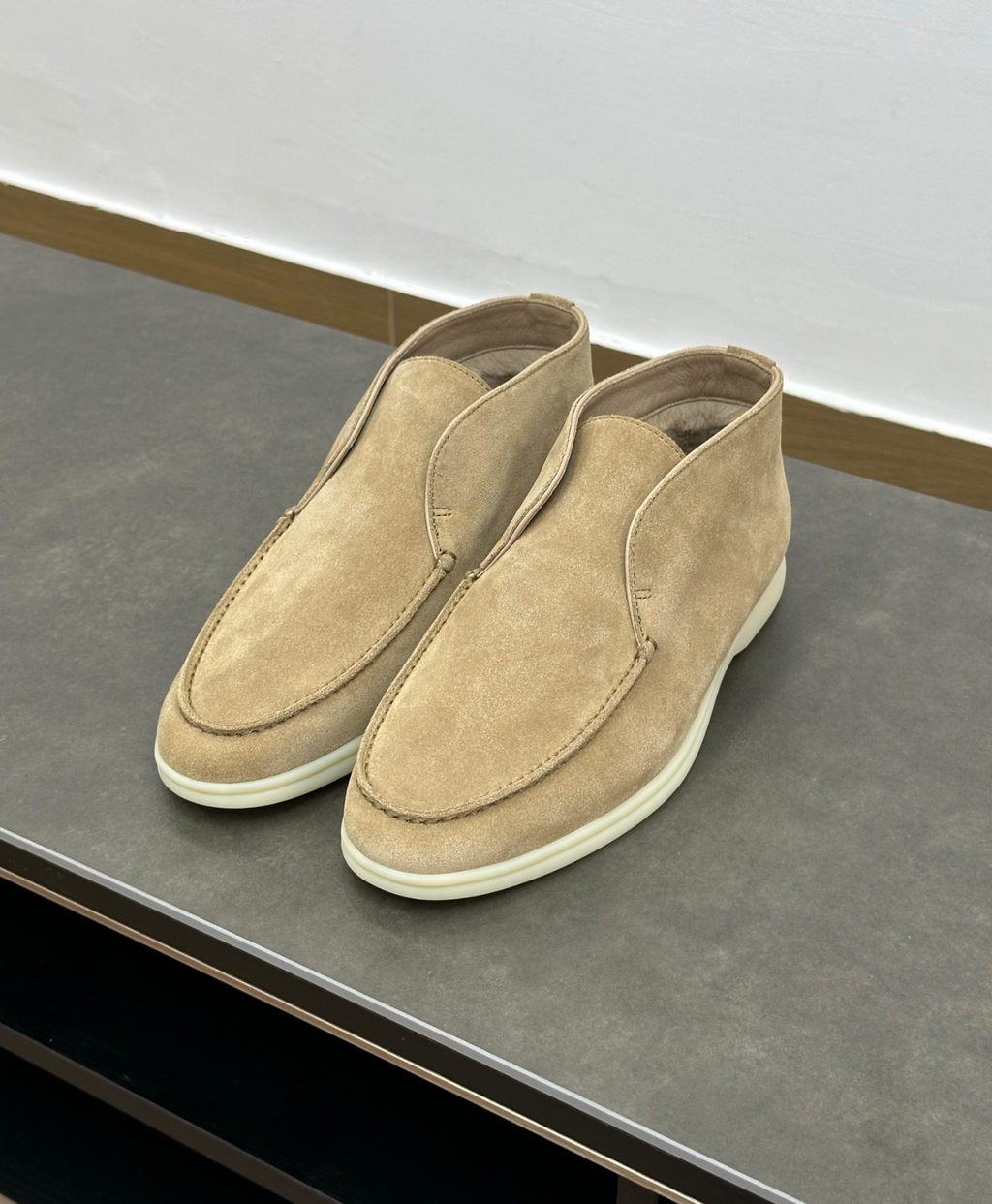 Open Walk Ankle Boot Beige Suede