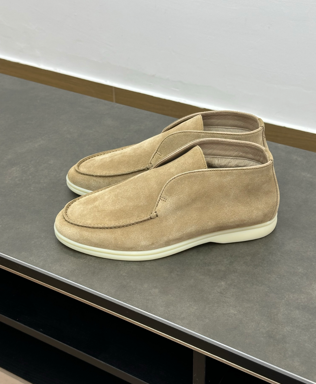 Open Walk Ankle Boot Beige Suede