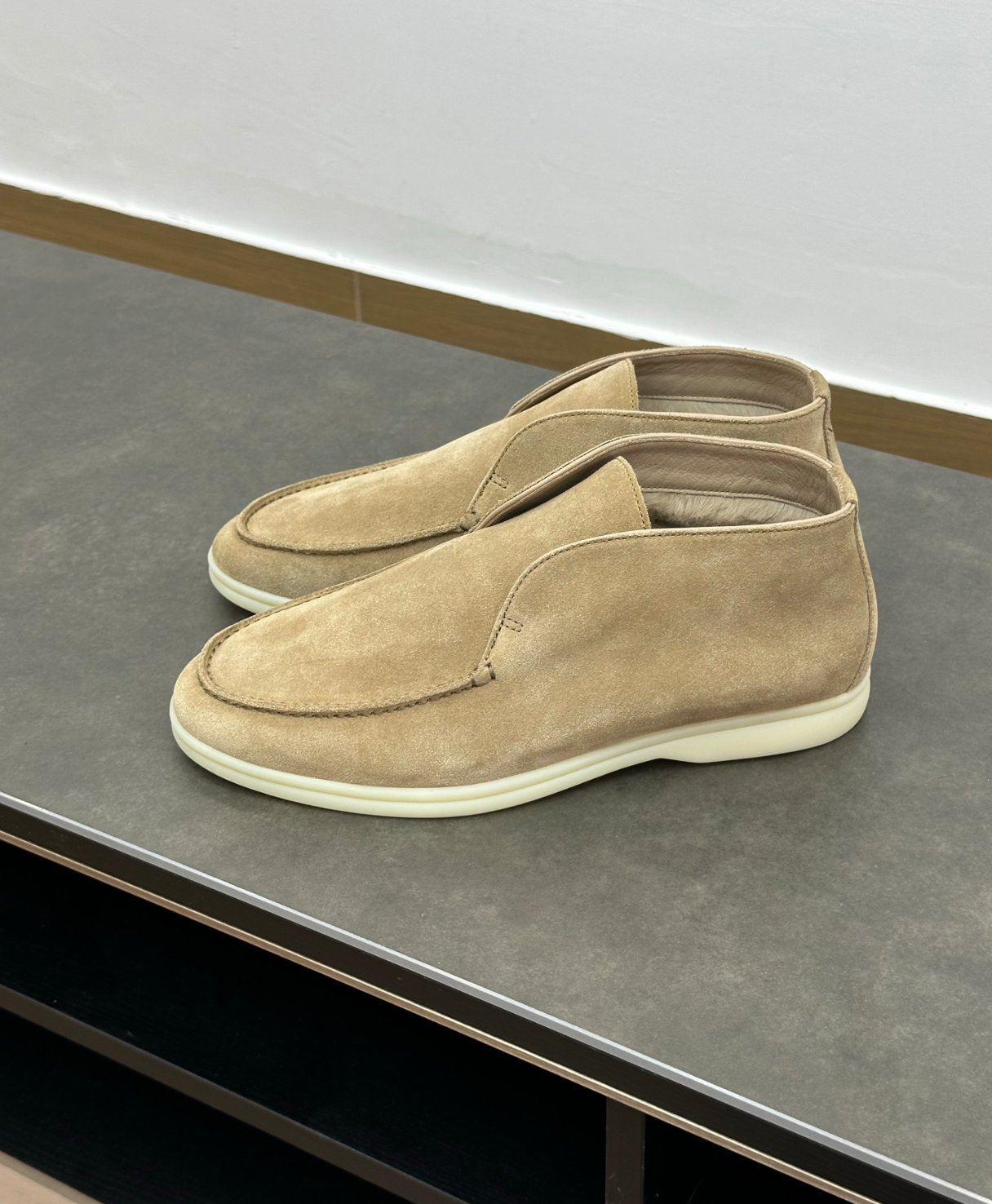 Open Walk Ankle Boot Beige Suede