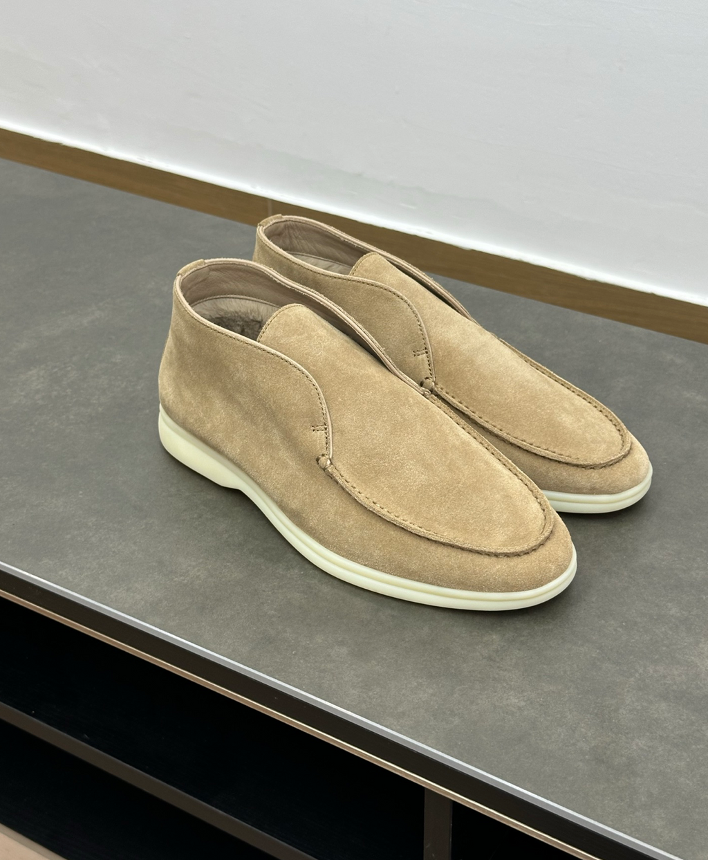 Open Walk Ankle Boot Beige Suede