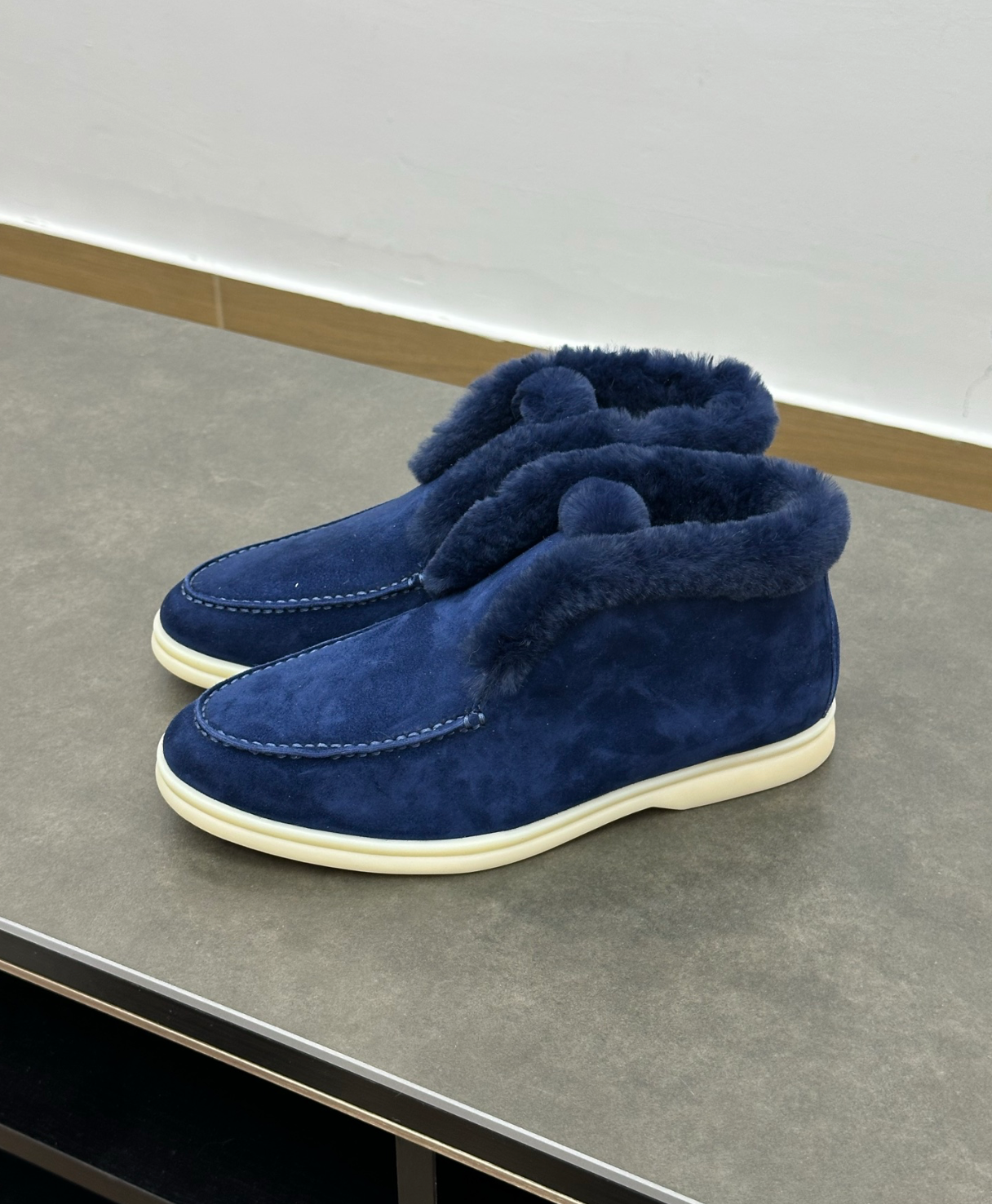 Open Walk Ankle Boot Furr Navy Blue Suede