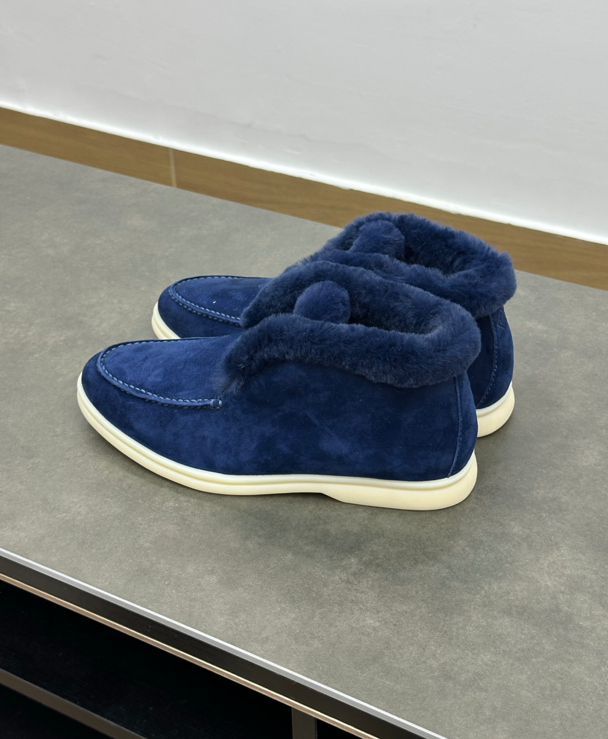 Open Walk Ankle Boot Furr Navy Blue Suede