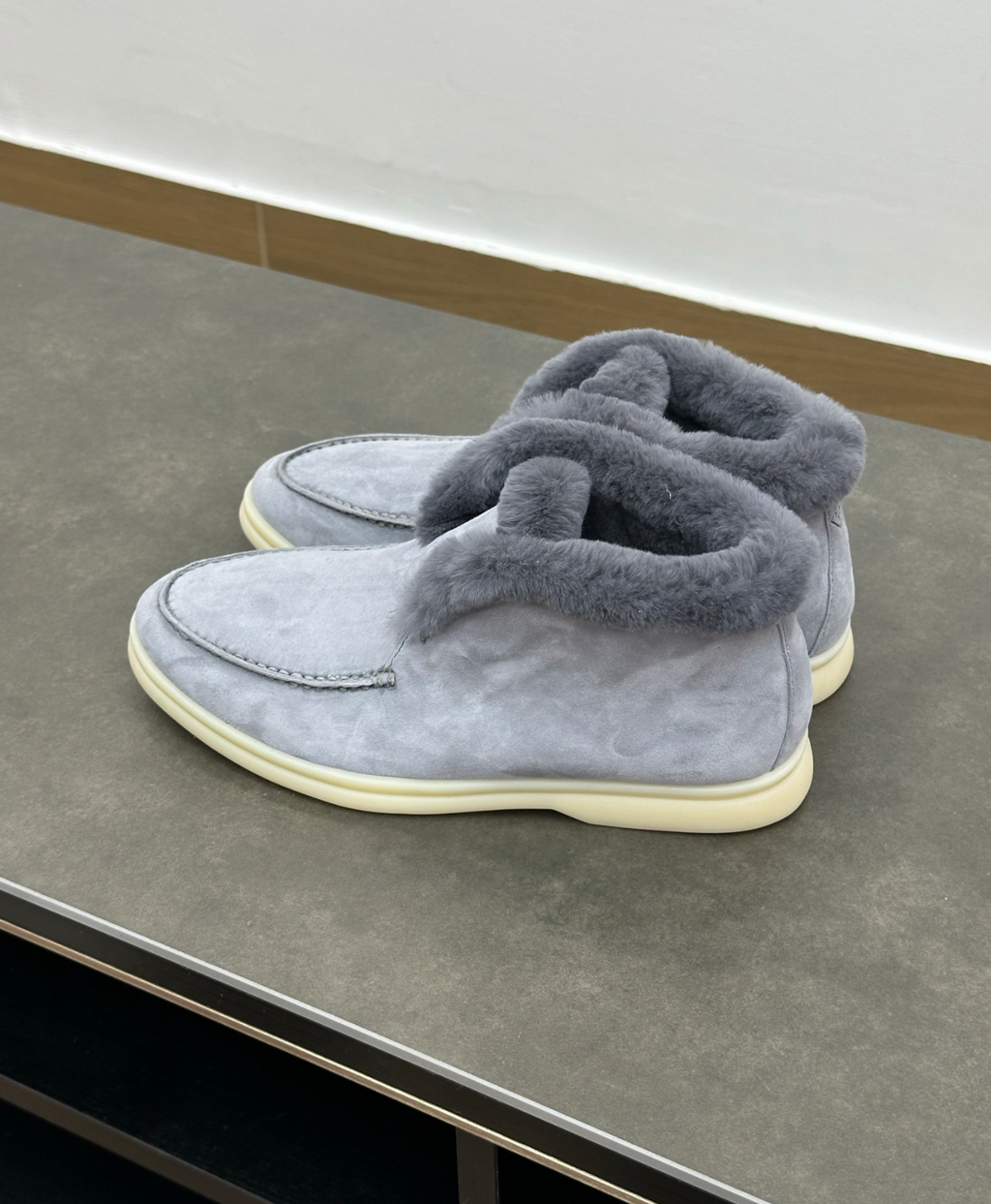 Open Walk Ankle Boot Furr Sky Blue Suede