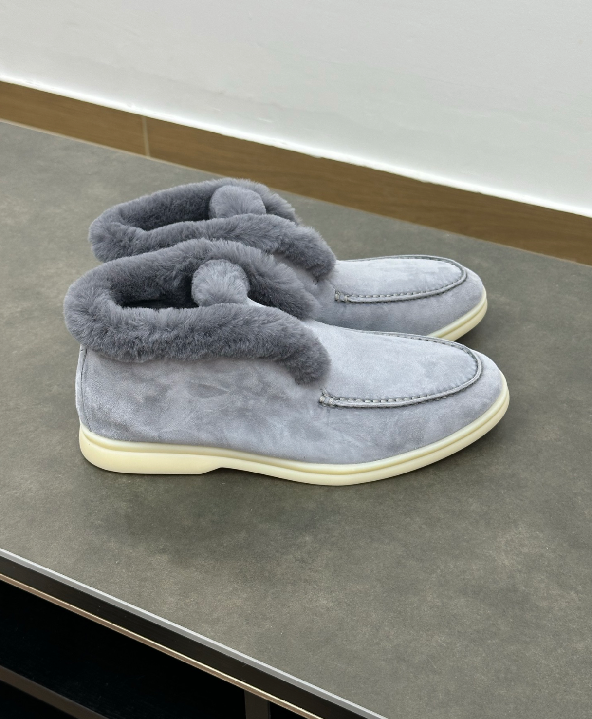 Open Walk Ankle Boot Furr Sky Blue Suede
